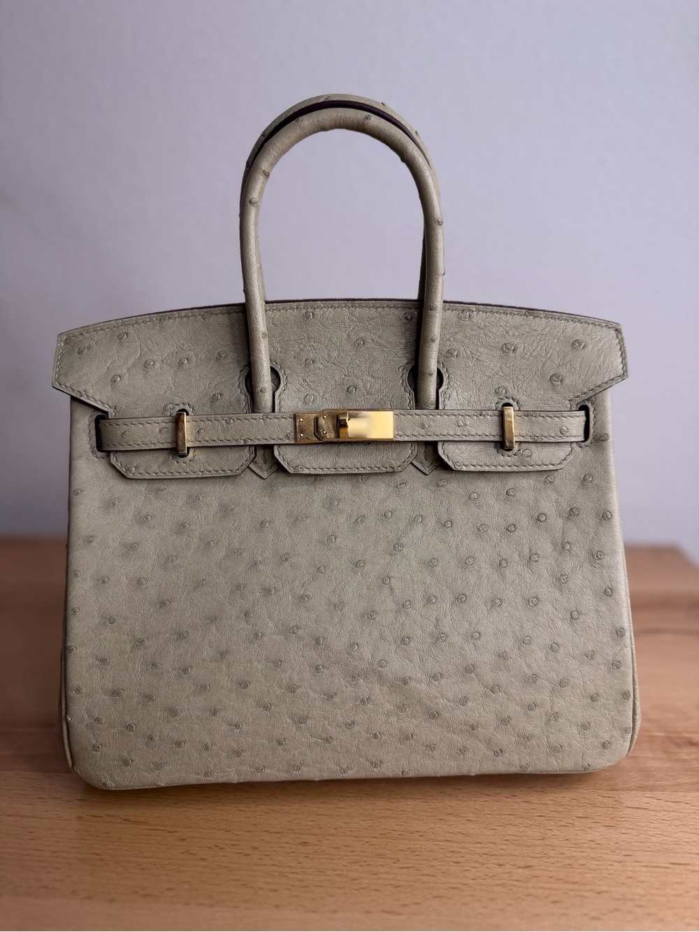 H Birkin 25 Craie Gris Tourterelle genuine ostrich leather GHW